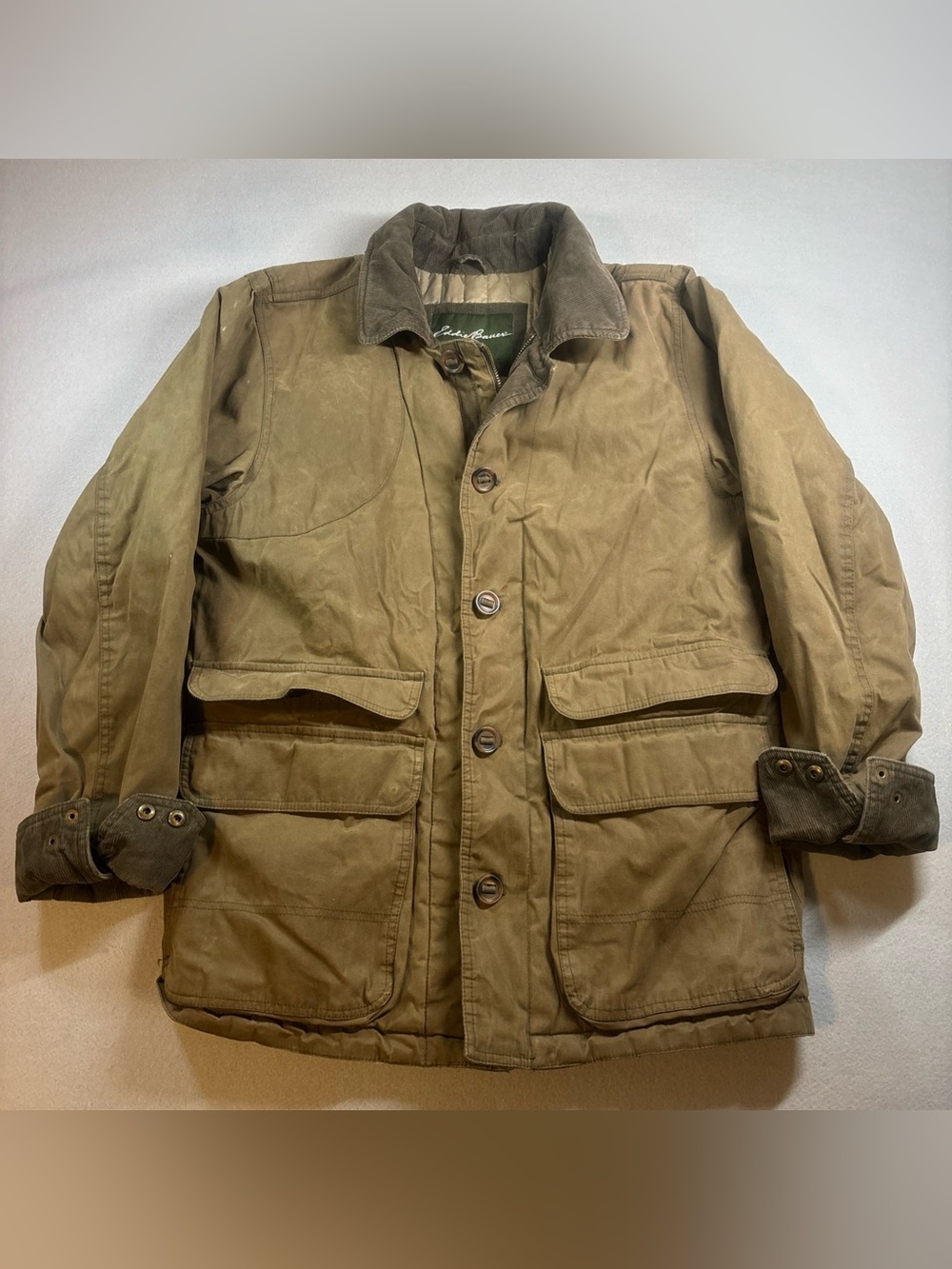 Vintage Eddie Bauer Olive Green Field Jacket with Dark Corduroy Collar